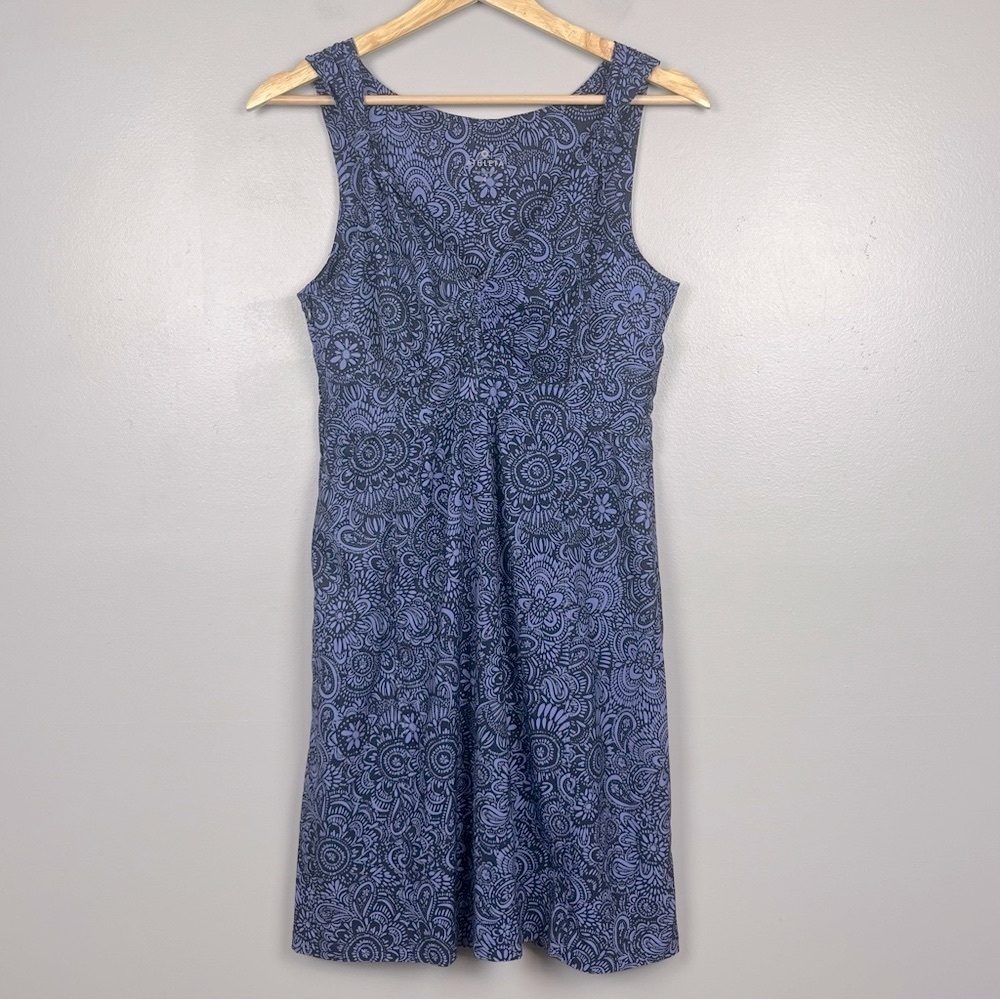 Athleta blue Nearly Knotical sleeveless side zip dress, size 4.